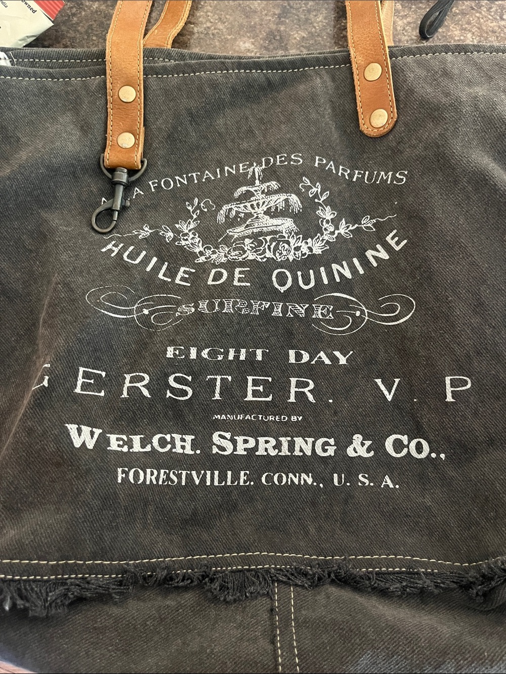 Myra Bag Welch Spring & Co. Large Canvas Tote with Brown Leather Straps - Picture 8 of 8